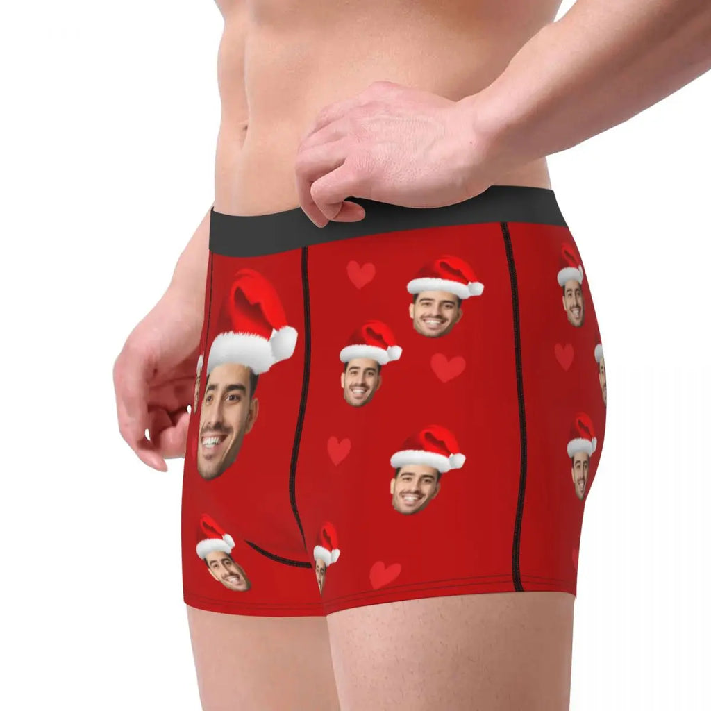 Boxer Christmas Gift Custom Face Personalized Photo Shorts Panties Briefs Men Long Underwear Polyester Underpants for Male
