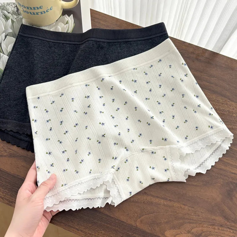 3PCS Sexy Thin Underwear Women's Panties Soft Boxer Pants Comfortable Mid Waist Breathable Lace No Trace Intimates