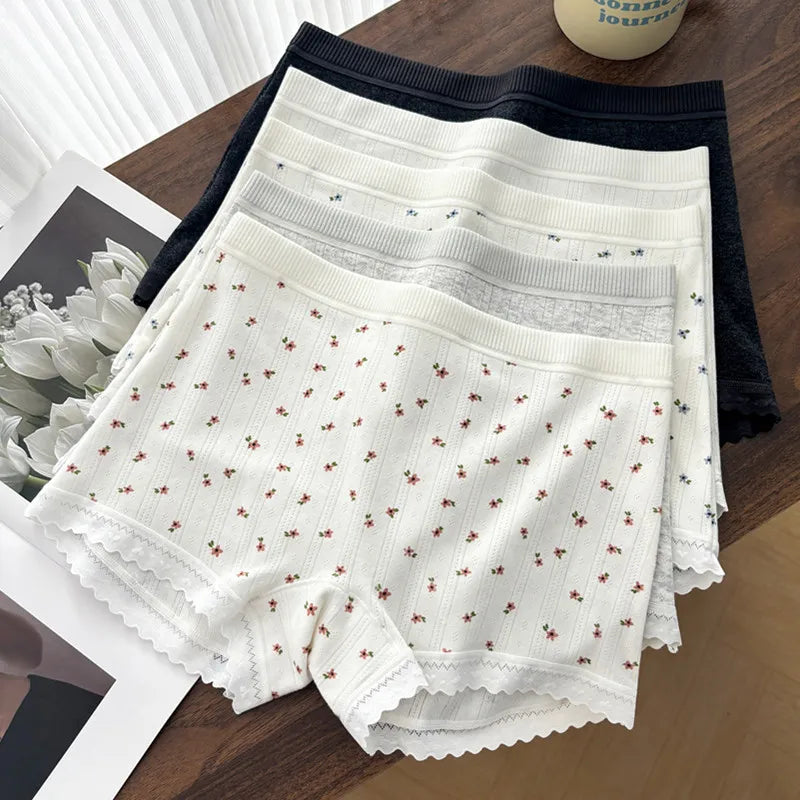 3PCS Sexy Thin Underwear Women's Panties Soft Boxer Pants Comfortable Mid Waist Breathable Lace No Trace Intimates